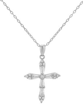 New in box Primrose Sterling Silver CZ Crystal Cross Pendant Necklace